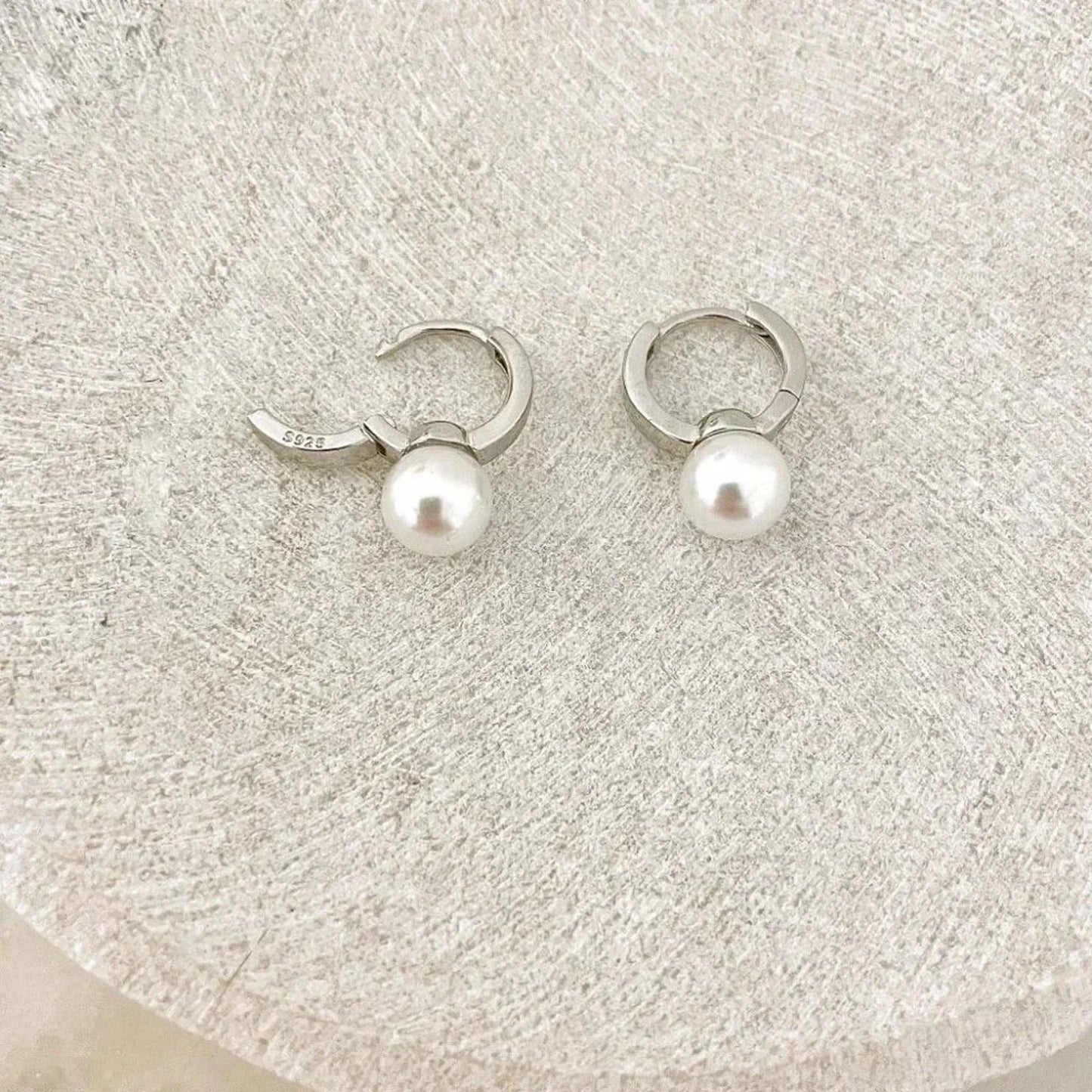925 Sterling Silver Pearl Huggie Earrings Small Huggie Hoop Earrings