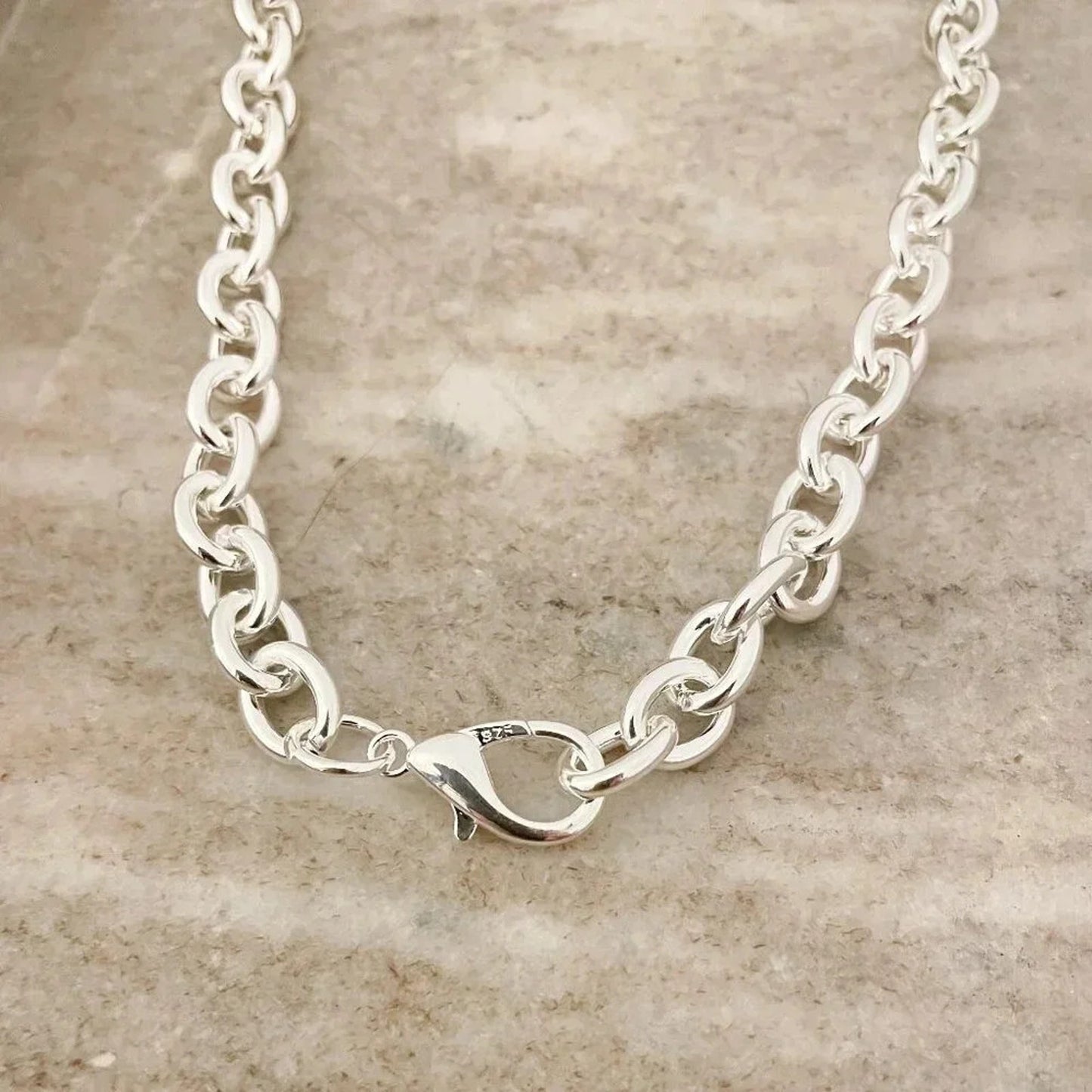 925 Sterling Silver Chain Link Necklace Thick Chunky Silver Statement Necklace