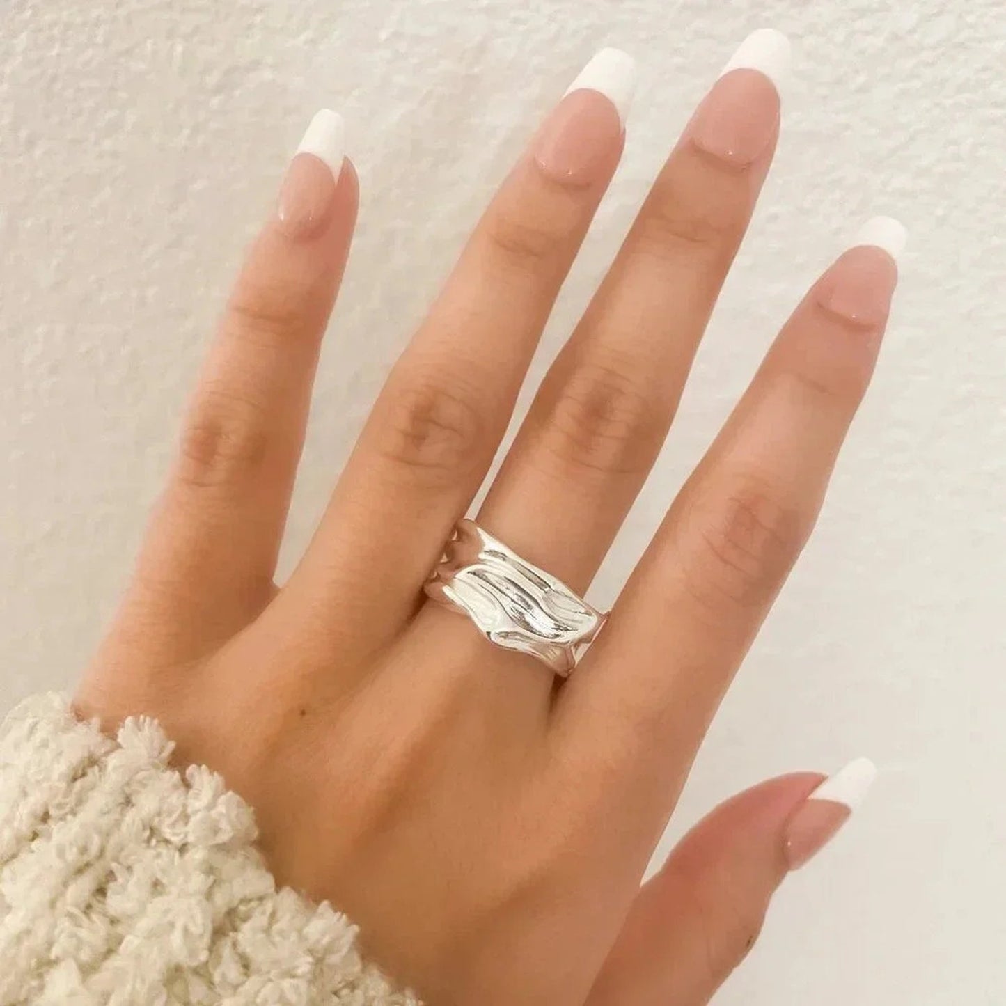 925 Sterling Silver Chunky Ring Textured Ring Large Bold Statement Ring