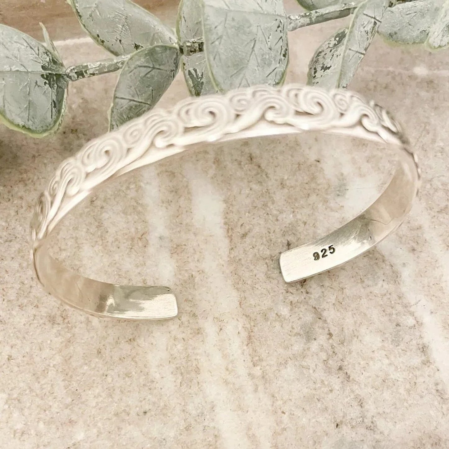 925 Sterling Silver Chunky Bangle Cuff Bracelet Engraved Sterling Silver Bangle