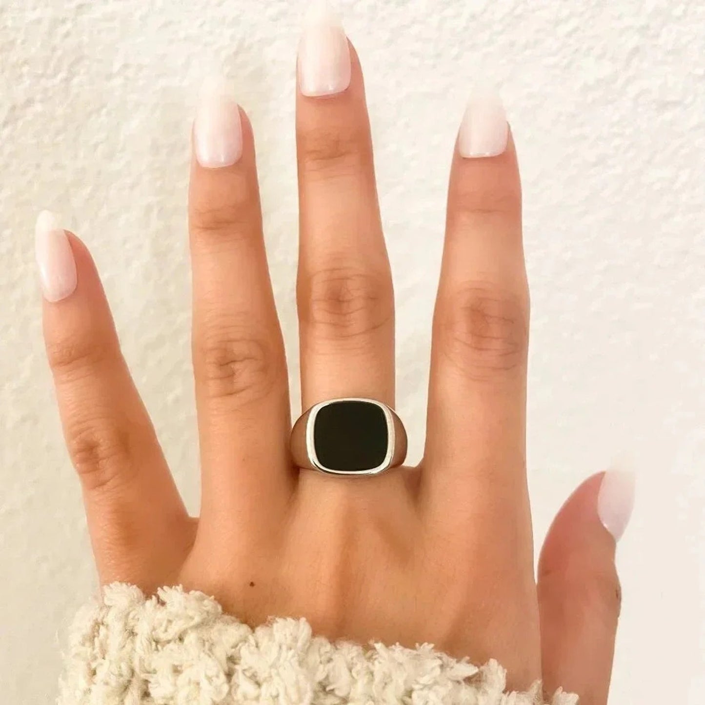 925 Sterling Silver Black Square Ring Chunky Ring Oval Ring Thick Ring
