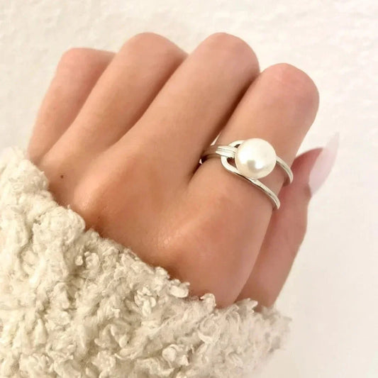 925 Sterling Silver Pearl Ring Minimalist Dainty Ring Pearl Accent Ring