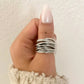 925 Sterling Silver Chunky Ring Thick Wide Ring Band Multi Layer Vintage Ring