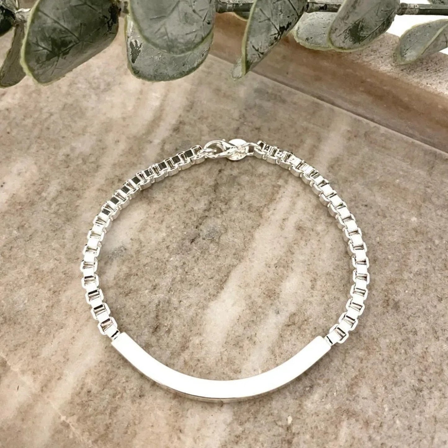 925 Sterling Silver Curve Bar Tube Bracelet Chunky Box Chain Bracelet