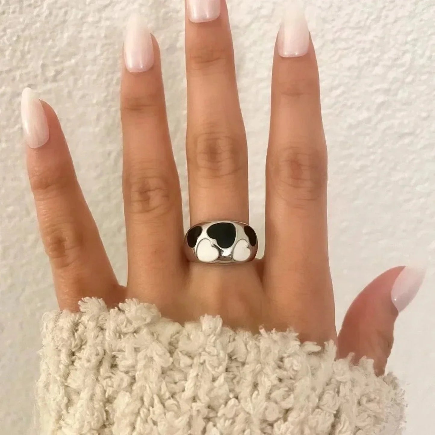 925 Sterling Silver Heart Ring Black & White Heart Ring Geometric Ring Band