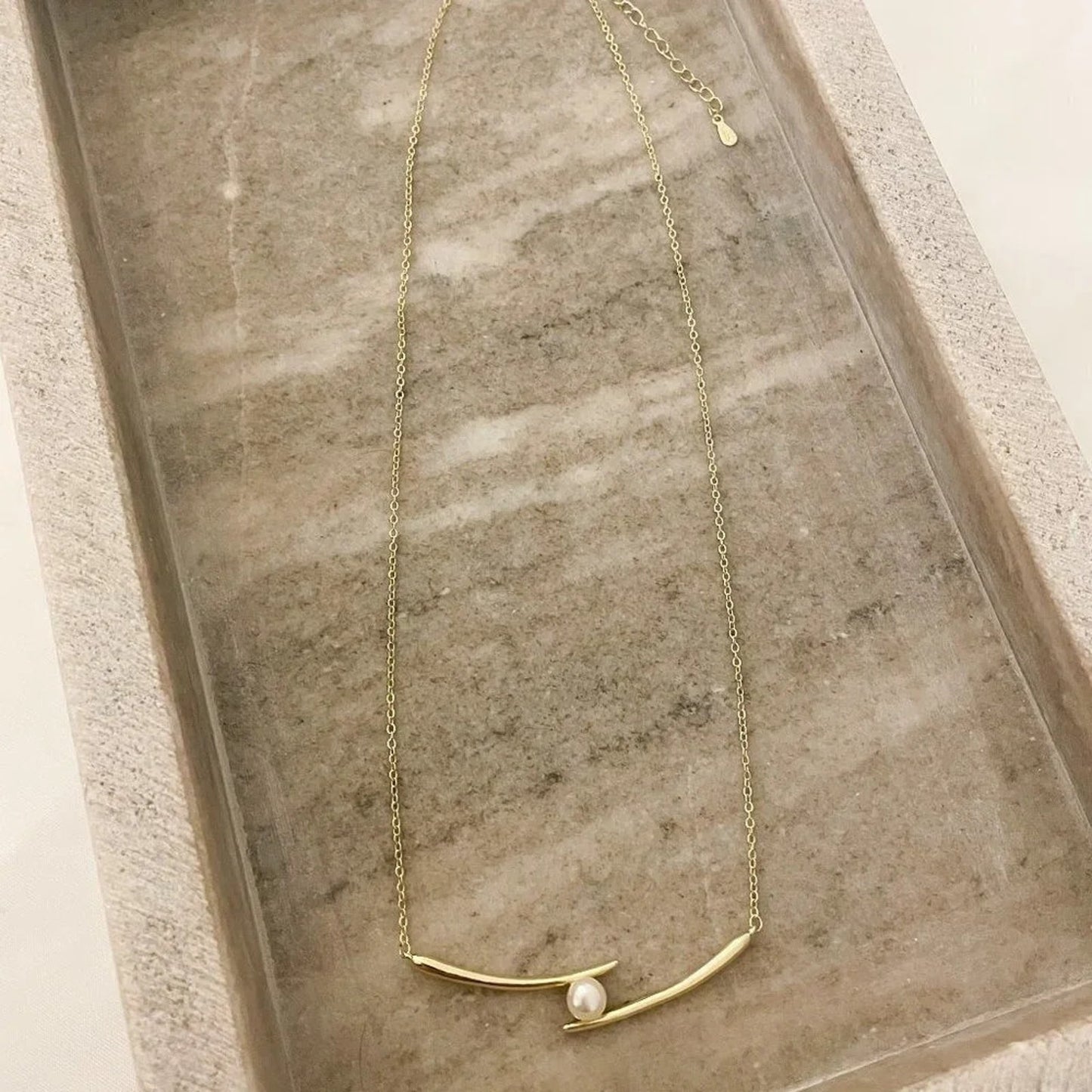 925 Sterling Silver Double Bar Pearl Necklace Chopstick Geometric Tube Necklace