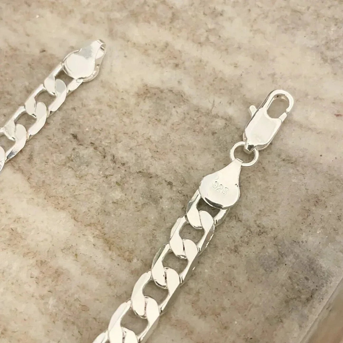 925 Sterling Silver Flat Curb Chain Bracelet 6 MM Dainty Chain Link Bracelet