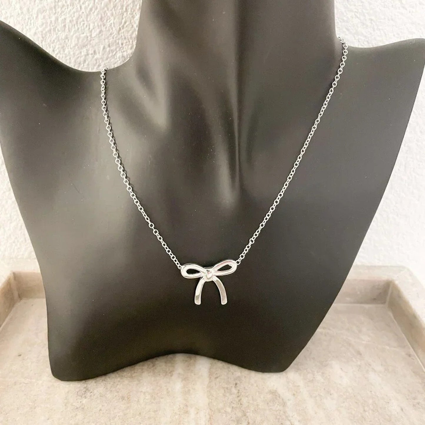 925 Sterling Silver Bow Necklace Large Bow Necklace Bow Pendant Necklace