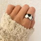 925 Sterling Silver Heart Ring Black & White Heart Ring Geometric Ring Band