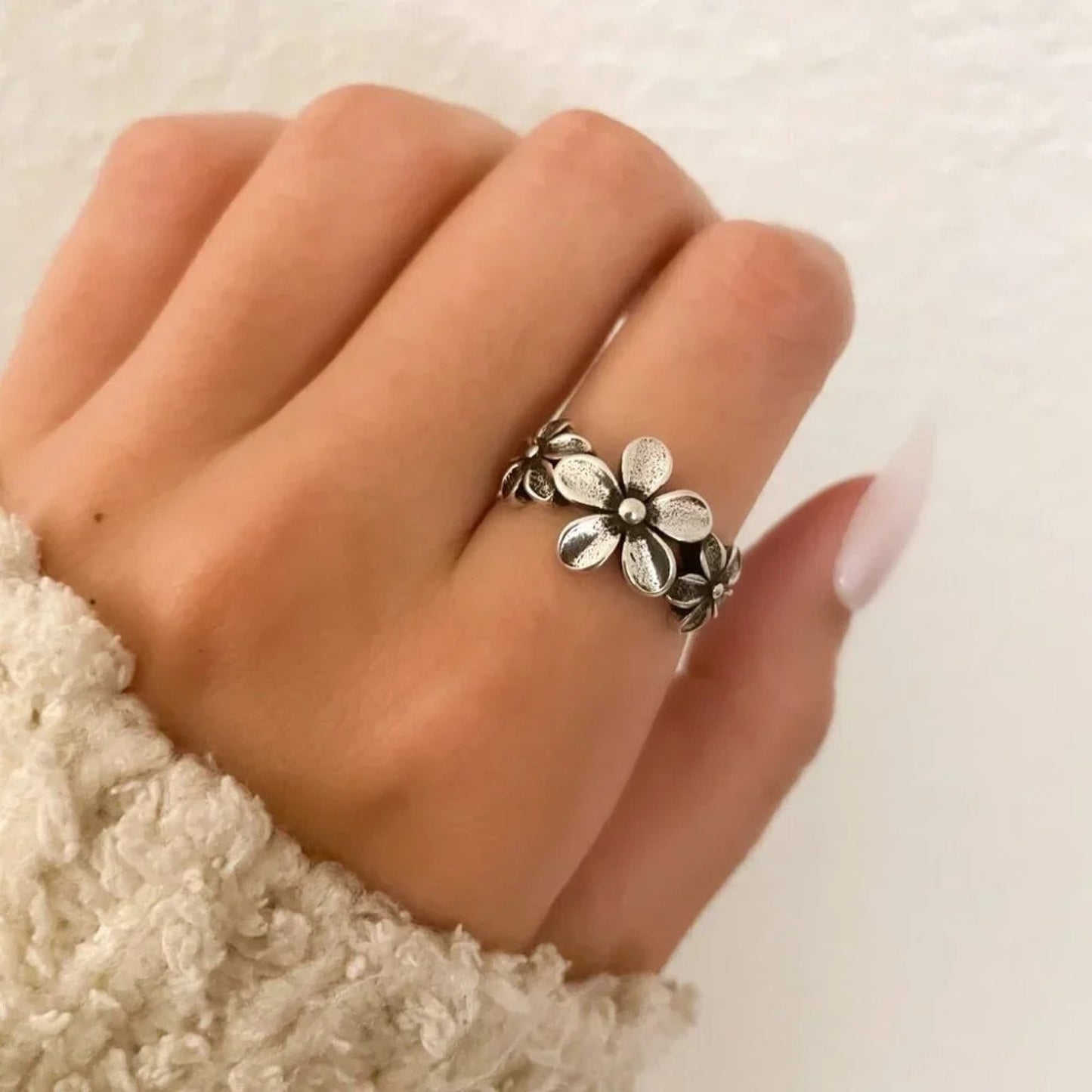 925 Sterling Silver Vintage Flower Ring Dainty Minimalist Ring