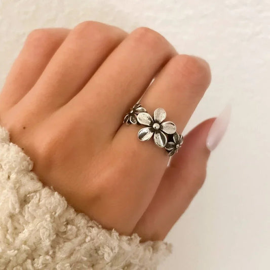 925 Sterling Silver Vintage Flower Ring Dainty Minimalist Ring