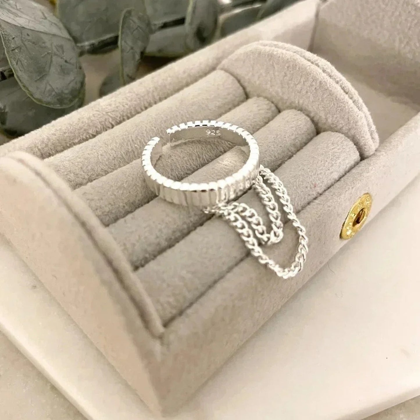925 Sterling Silver Dangle Chain Drop Ring Minimalist Dainty Ring