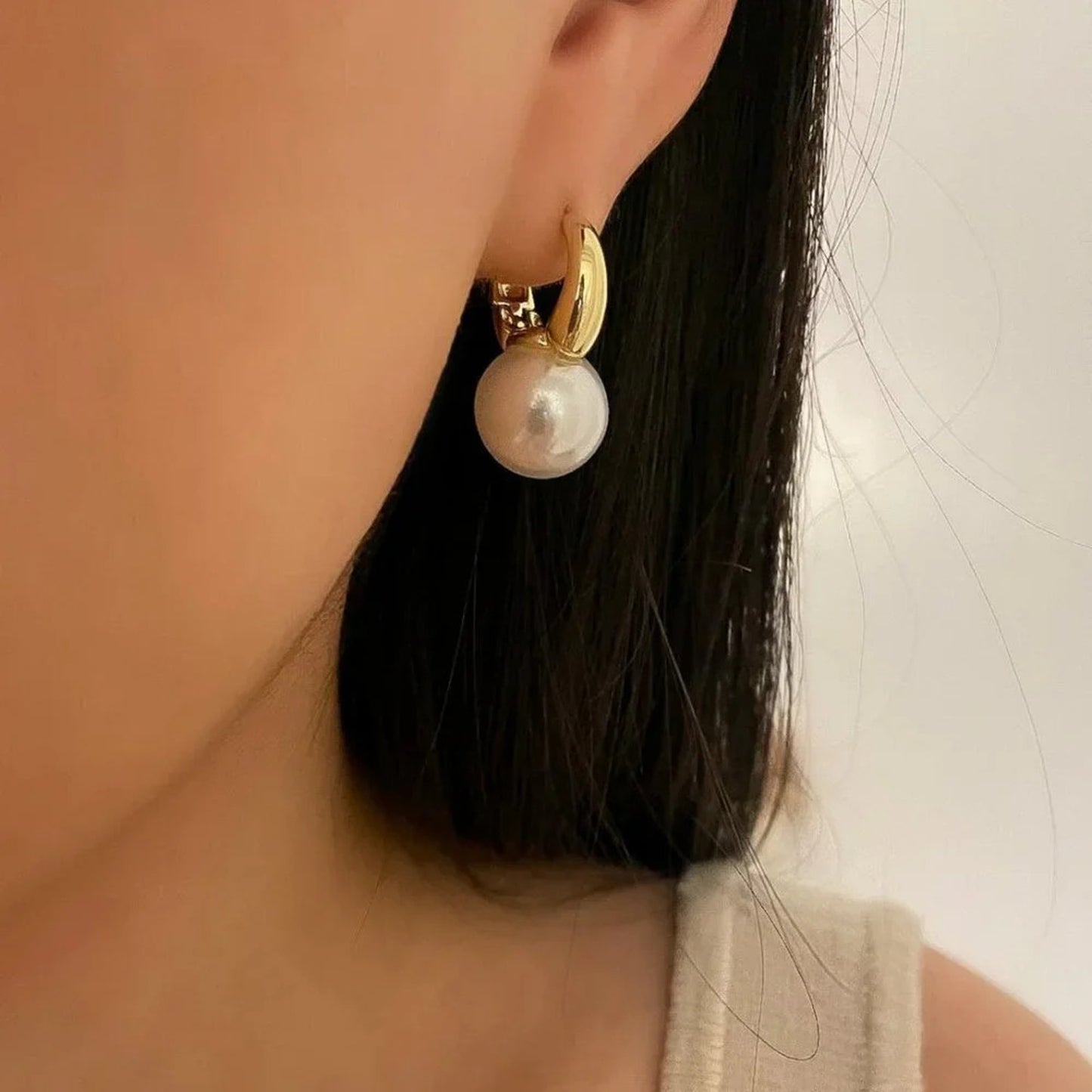 925 Sterling Silver Large Pearl Hoops Big Pearl Statement Earrings