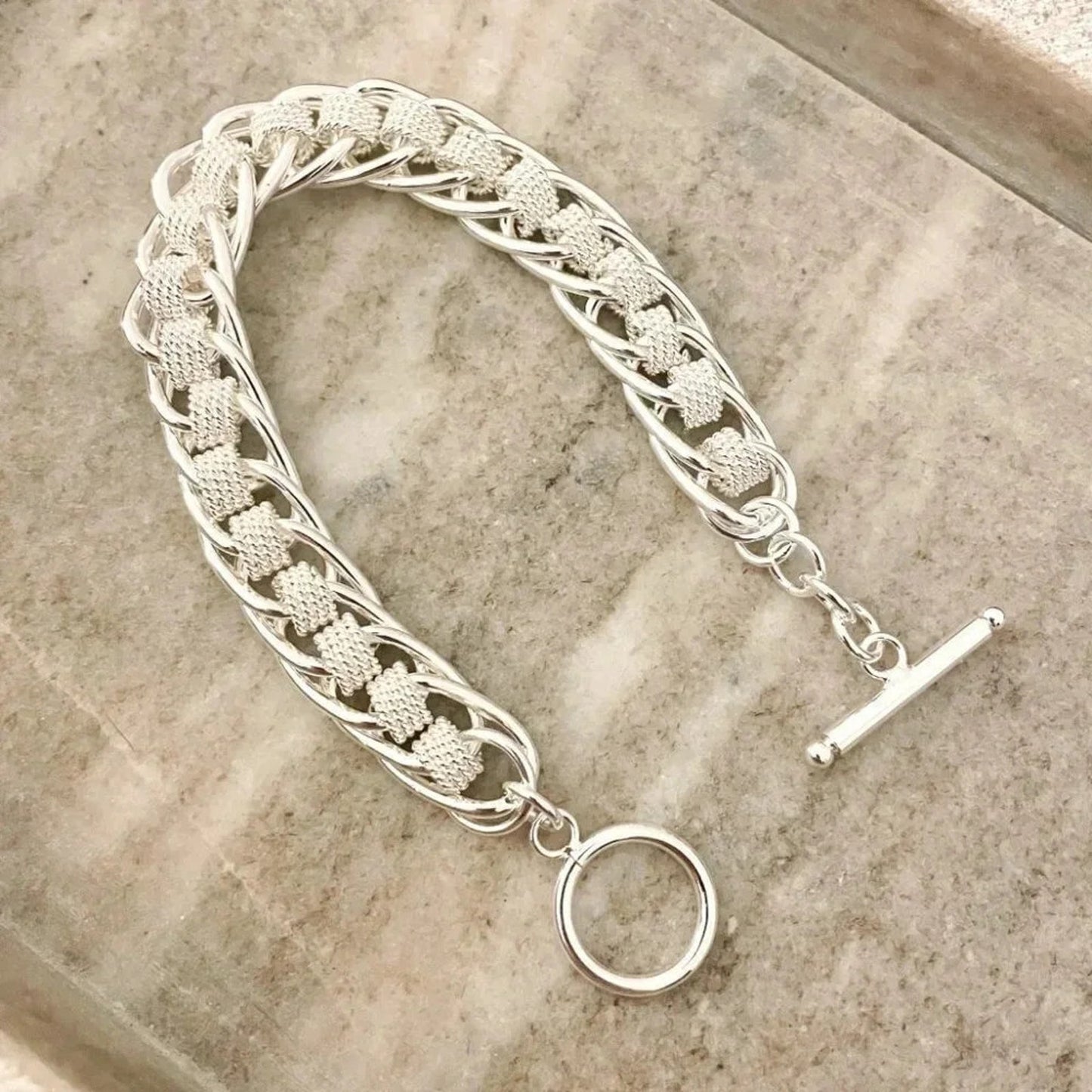 925 Sterling Silver Chunky Chain Link Bracelet Thick Bold Toggle Bracelet