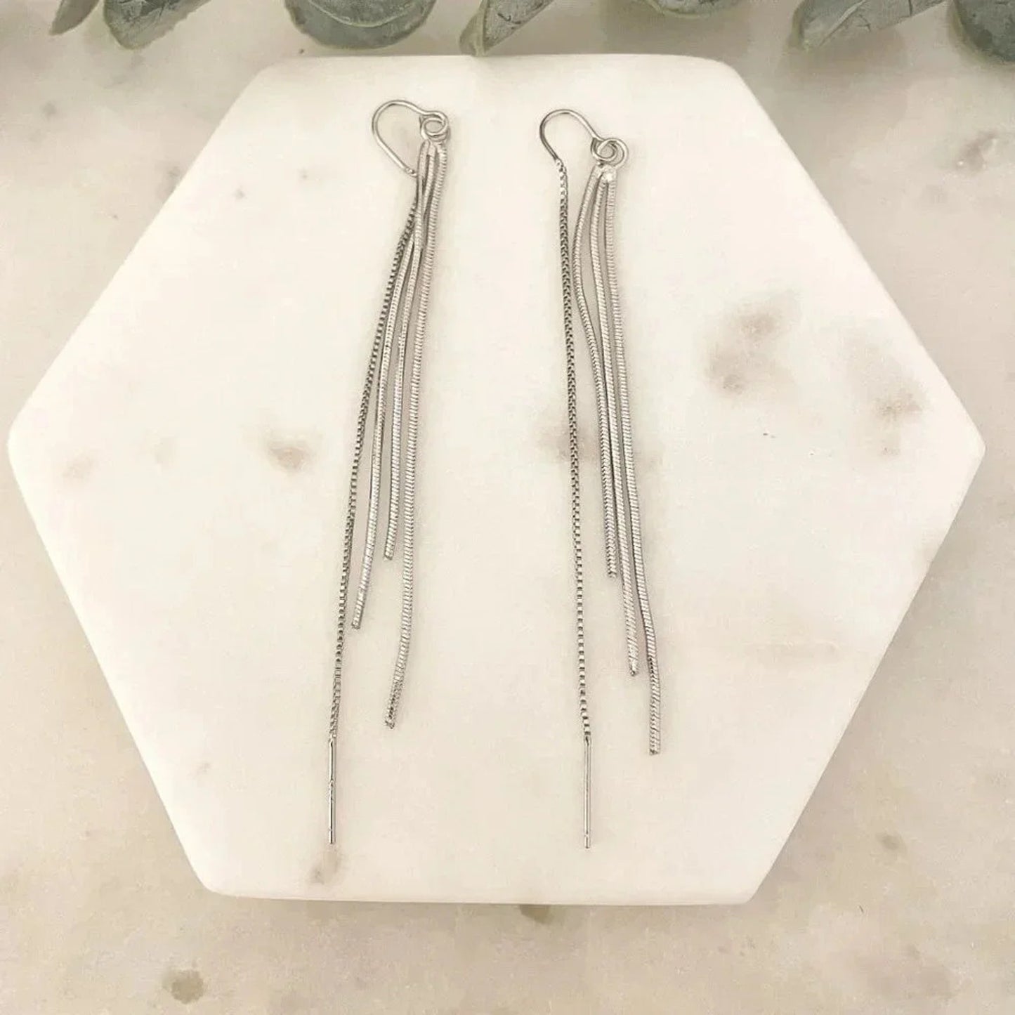 925 Sterling Silver Dangle Long Drop Earrings Silver Threader Earrings