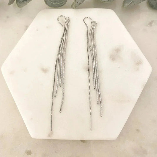 925 Sterling Silver Dangle Long Drop Earrings Silver Threader Earrings
