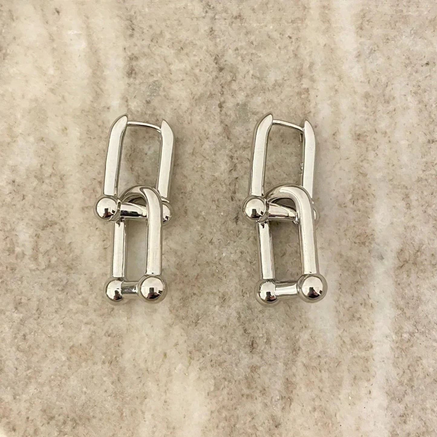 925 Sterling Silver Chunky U Link Earrings Thick Bold Hardware Earrings