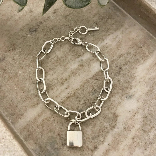 925 Sterling Silver Lock Bracelet Padlock Bracelet Lock & Key Bracelet