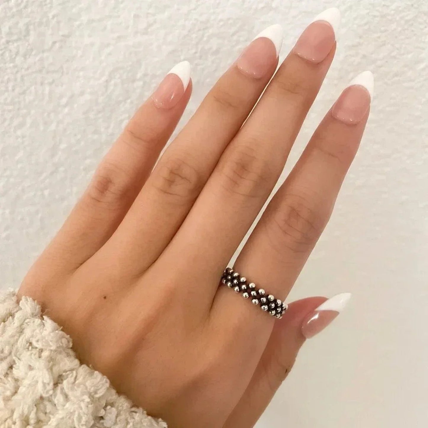 925 Sterling Silver Dainty Bead Ring Thin Ring Band Minimalist Ring Black