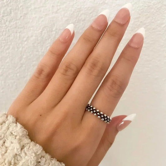 925 Sterling Silver Dainty Bead Ring Thin Ring Band Minimalist Ring Black