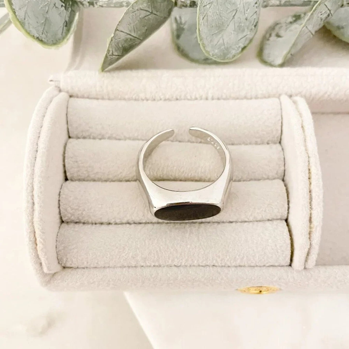 925 Sterling Silver Black Oval Ring Chunky Ring Minimalist Geometric Ring