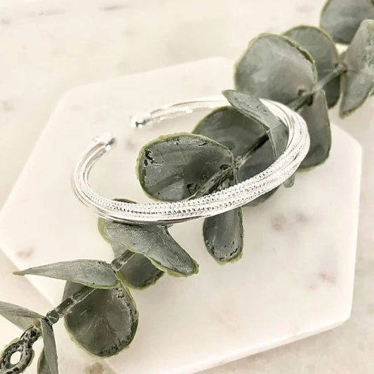 925 Sterling Silver Cuff Bracelet Silver Bangle Shiny Modern Textured Cuff