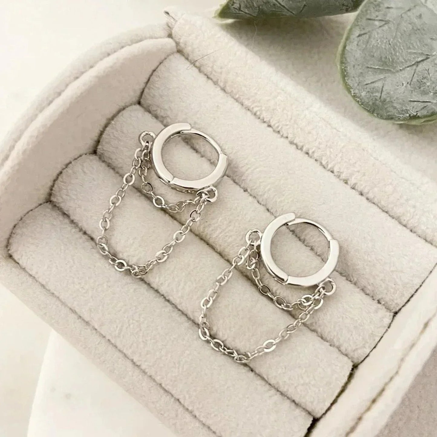 925 Sterling Silver Huggie Earrings Dangle Chain Earrings Small Hoops Huggies