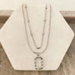 925 Sterling Silver Necklace Set Geometric Textured Square Pendant Sequin Chain