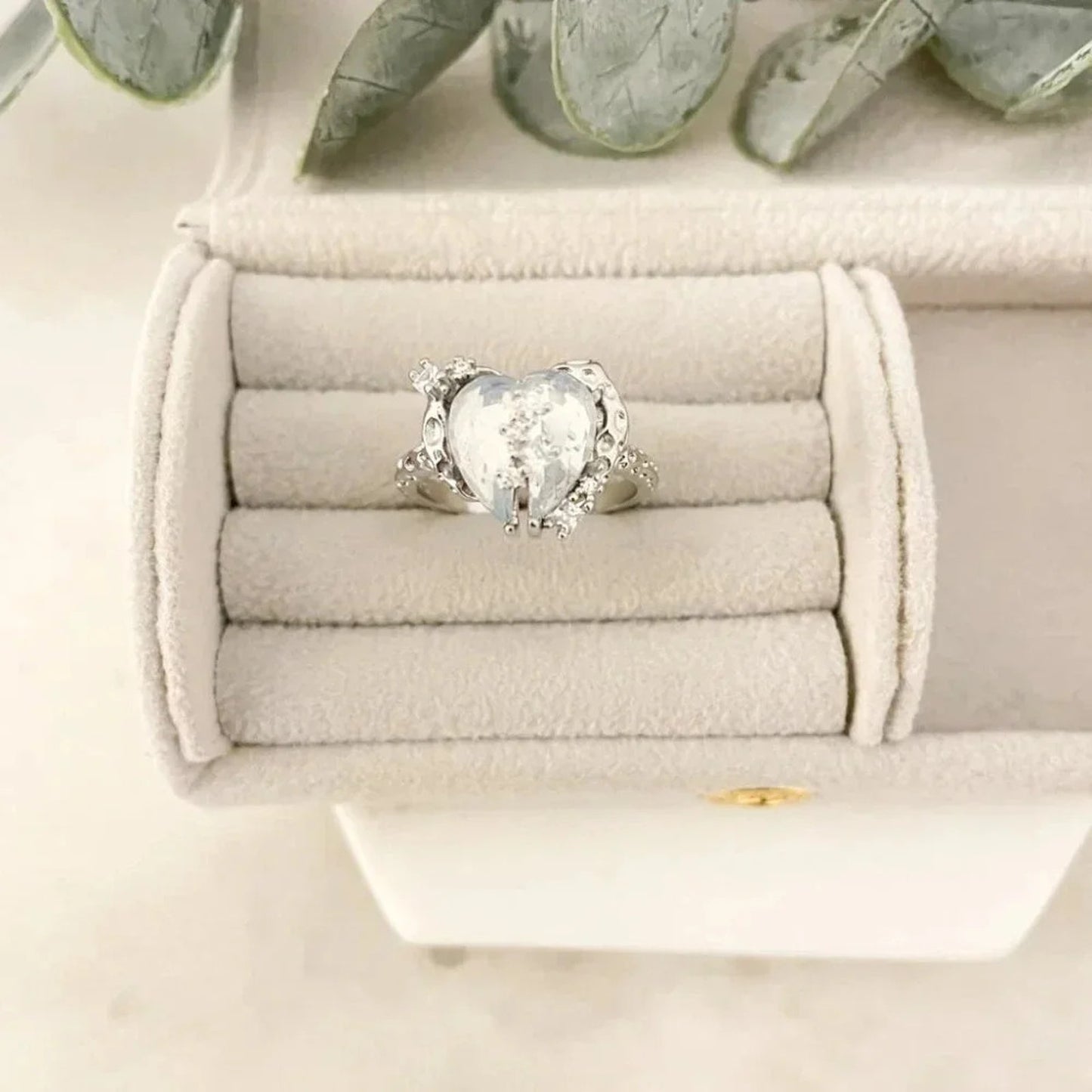 925 Sterling Silver Crystal Heart Ring Geometric Modern Heart Ring Crystal Ring