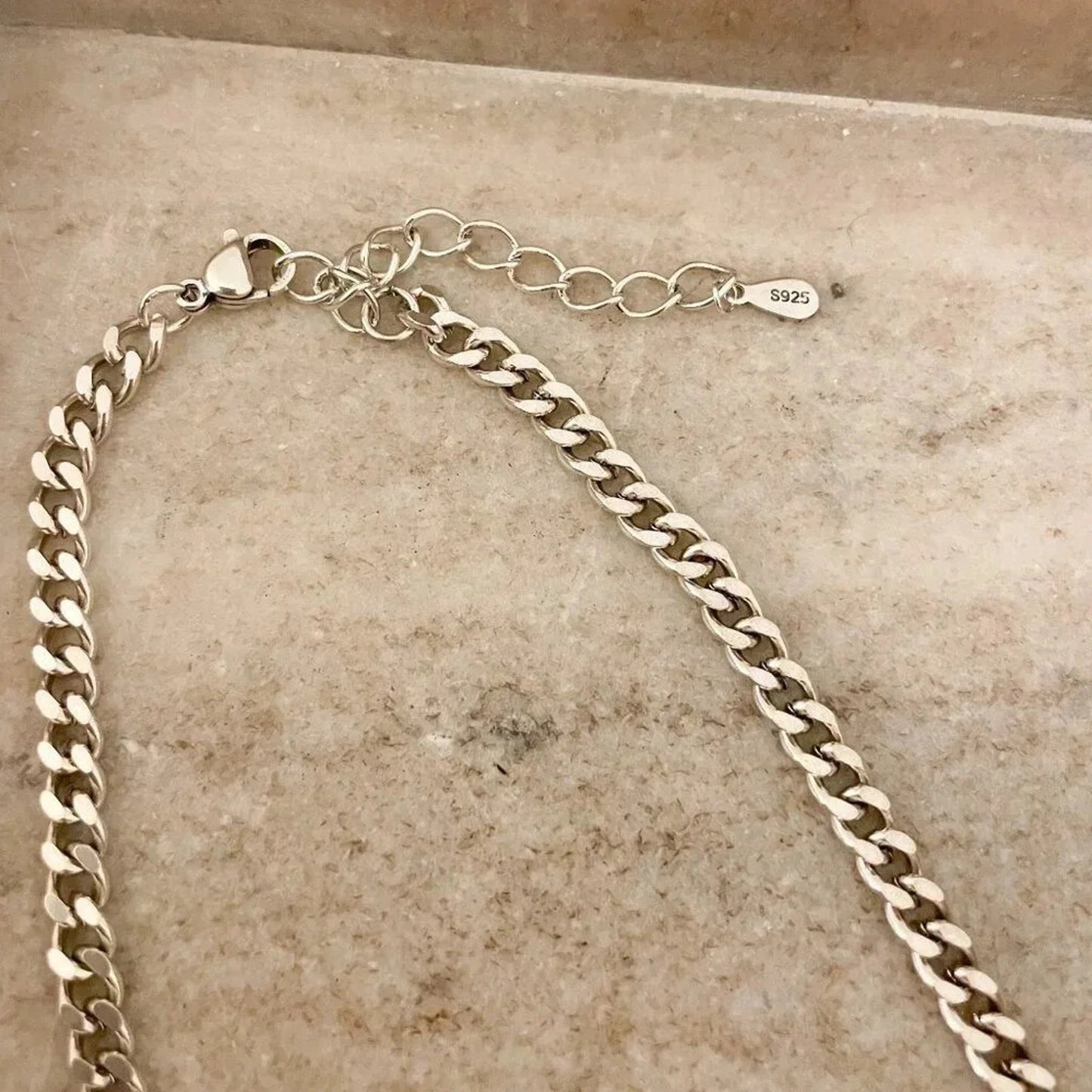 925 Sterling Silver Curb Chain Link Necklace Heart Necklace Heart Lock Chain