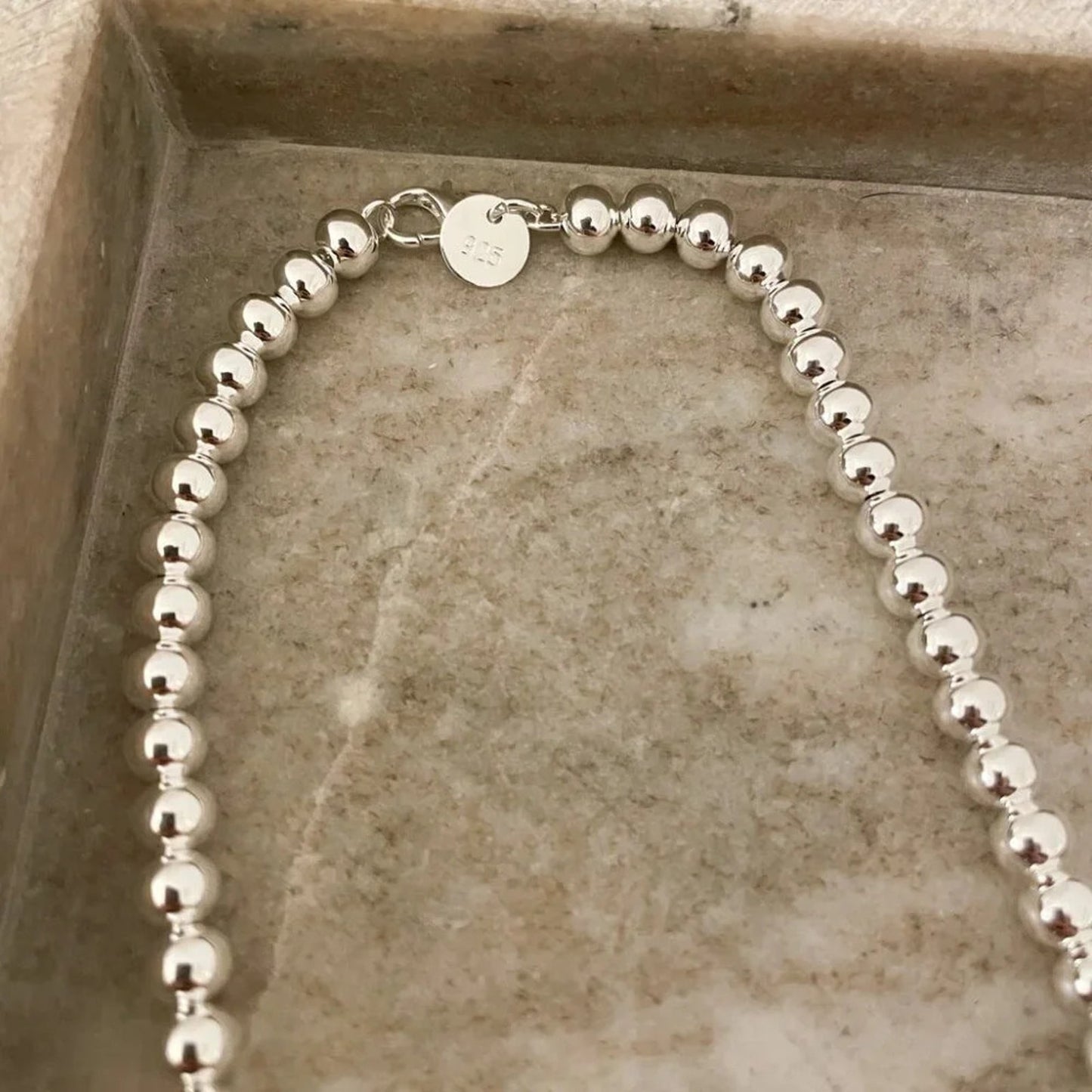 925 Sterling Silver Bead Necklace 6 MM Bead Necklace Ball Statement Necklace