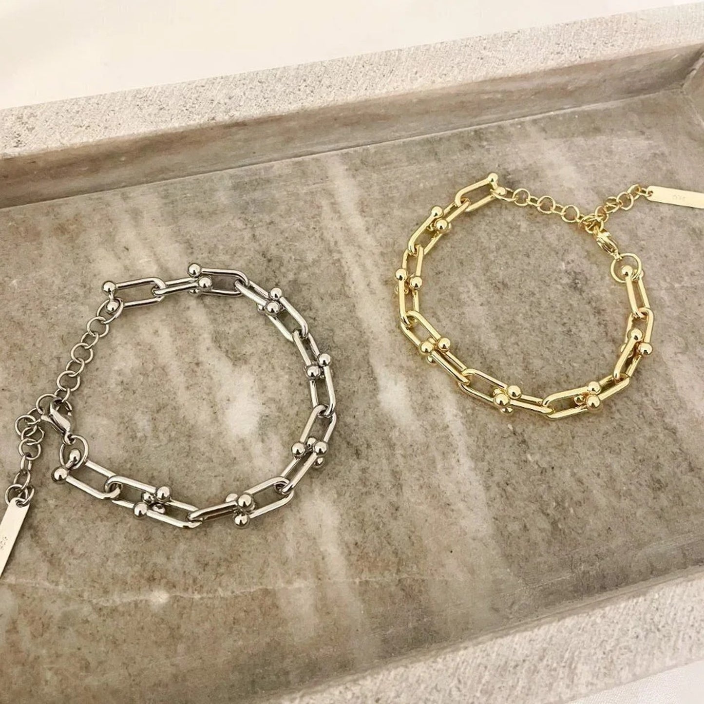925 Sterling Silver Minimalist Bracelet U Link Modern Chain Link Bracelet