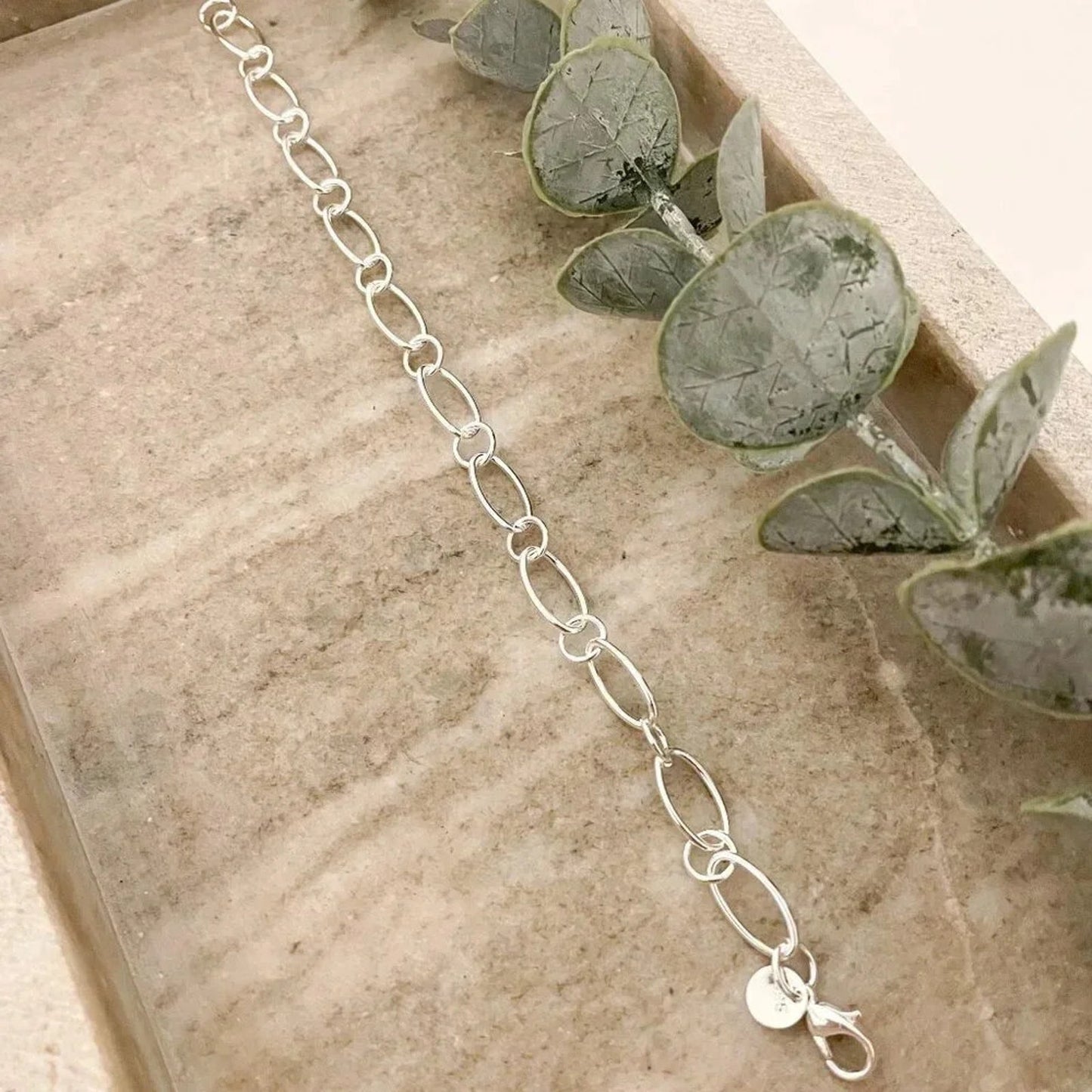 925 Sterling Silver Oval Link Bracelet Dainty Bracelet Round Circle Link Chain