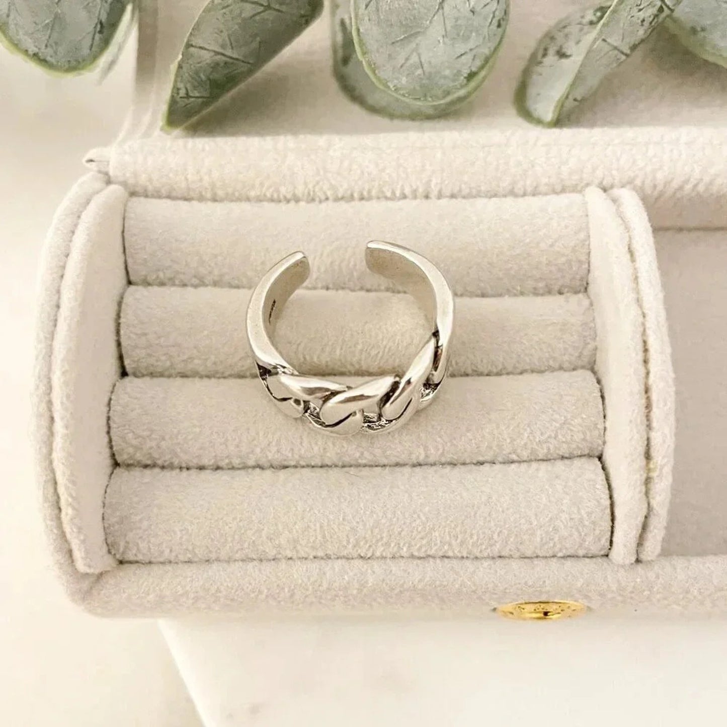 925 Sterling Silver Chunky Chain Link Ring Minimalist Curb Chain Ring
