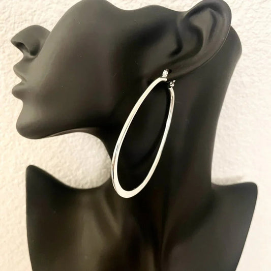 925 Sterling Silver Hoop Earrings Large Oval Silver Hoops Statement Earrings