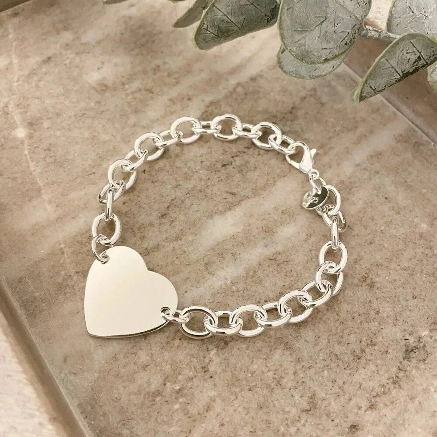 925 Sterling Silver Chunky Heart & Arrow Toggle Bracelet Chain Link Bracelet