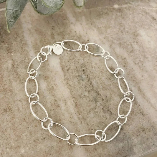 925 Sterling Silver Oval Link Bracelet Dainty Bracelet Round Circle Link Chain