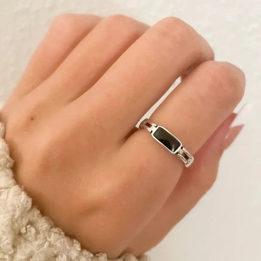 925 Sterling Silver Minimalist Black Bar Ring Thin Stackable Ring Dainty Ring