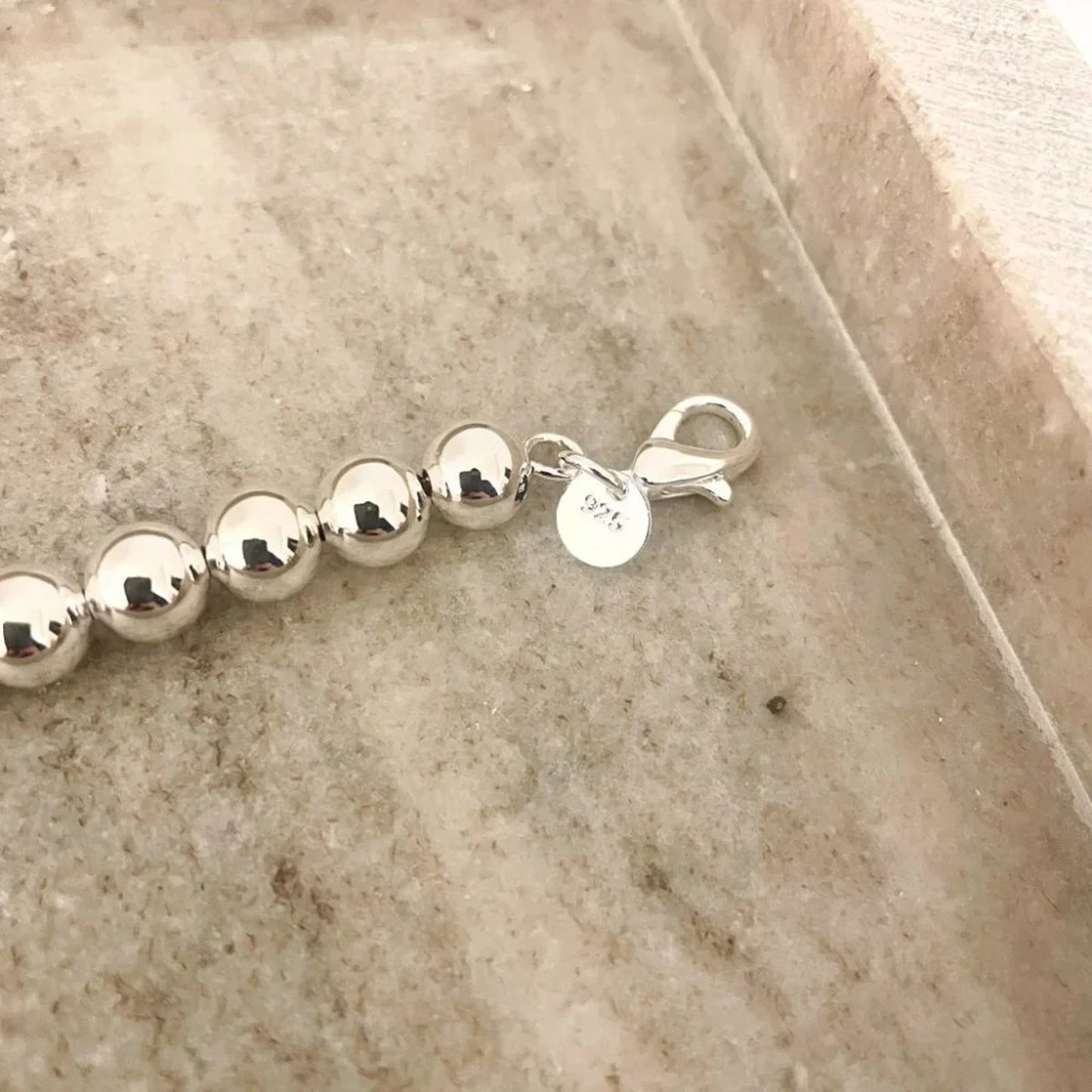 925 Sterling Silver Bead Bracelet 8 mm Ball Bracelet Large Round Bracelet
