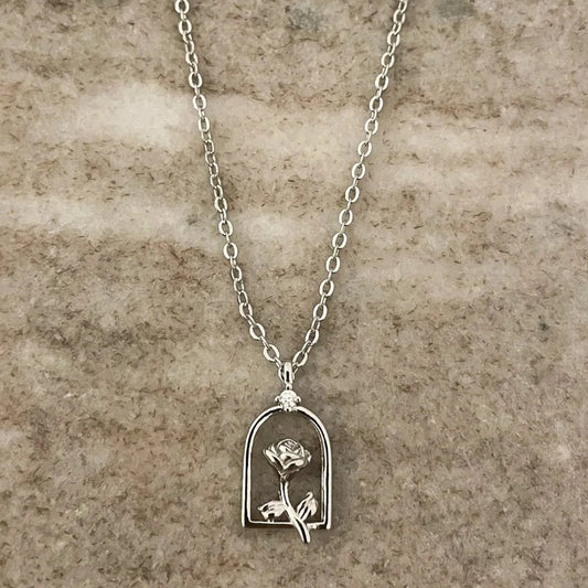 925 Sterling Silver Rose Necklace Rose Pendant Necklace Flower Necklace