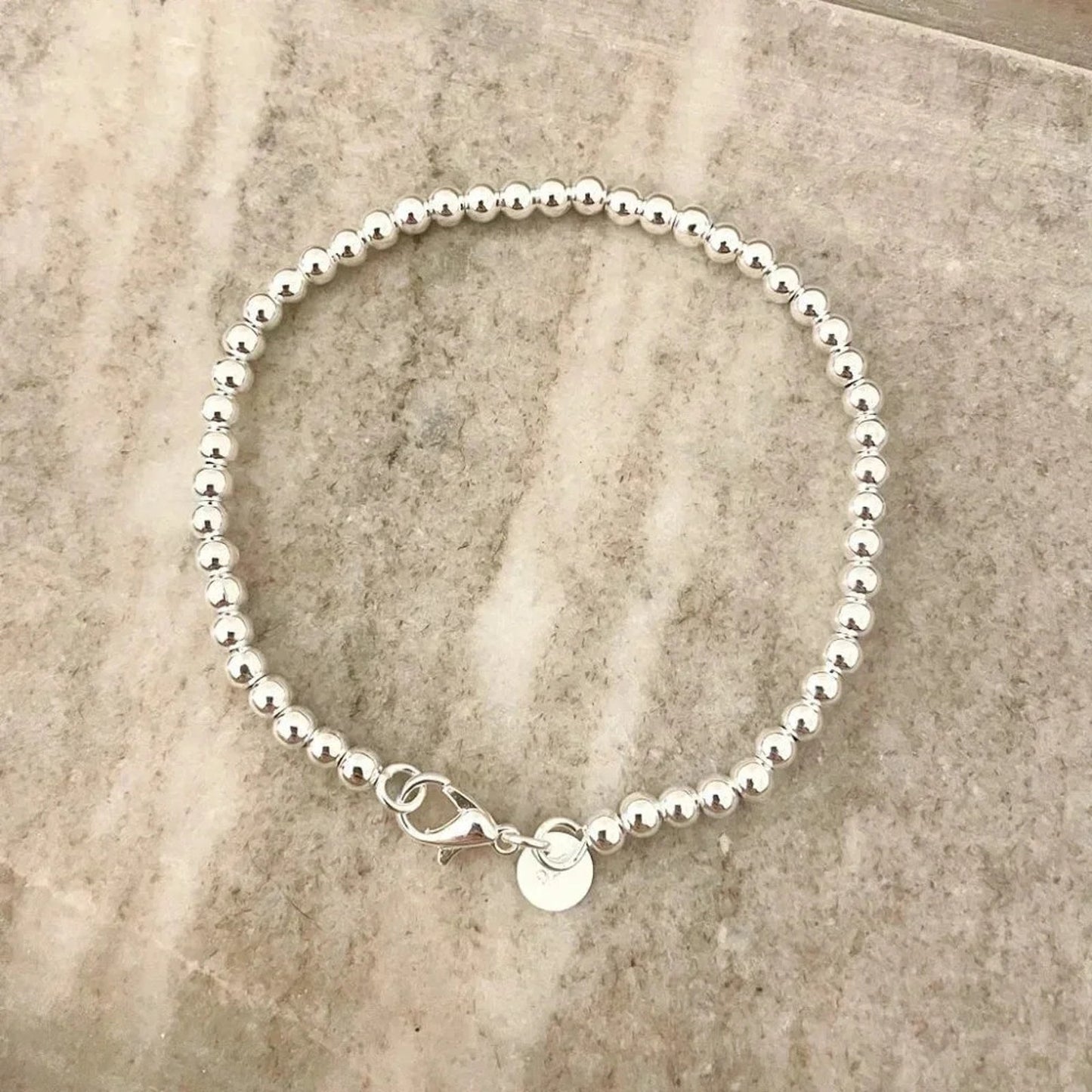 925 Sterling Silver Bead Bracelet 4 mm Ball Bracelet Small Round Bead Bracelet