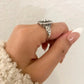 925 Sterling Silver Chunky Ring Statement Ring Pearl Ring Pearl Flower Ring