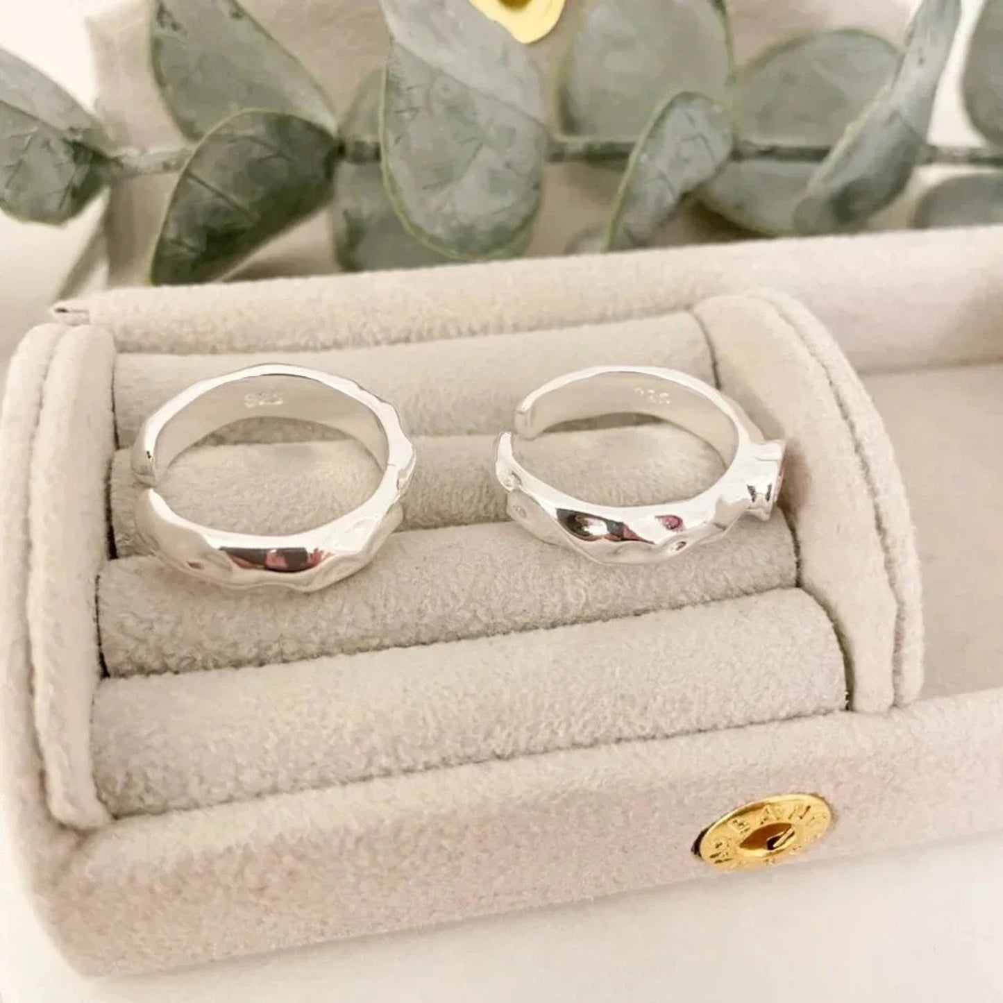 925 Sterling Silver Minimalist Ring Hammered Ring Band Pink Heart Ring
