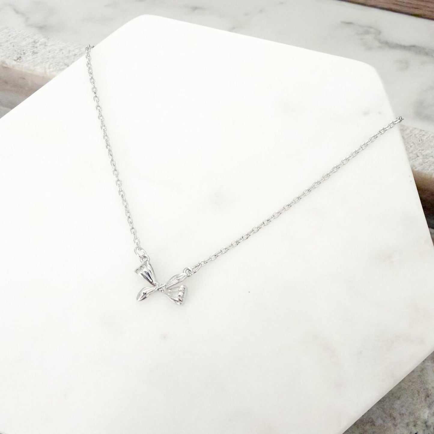 925 Sterling Silver Mini Bow Necklace Bow Pendant Necklace Dainty Necklace