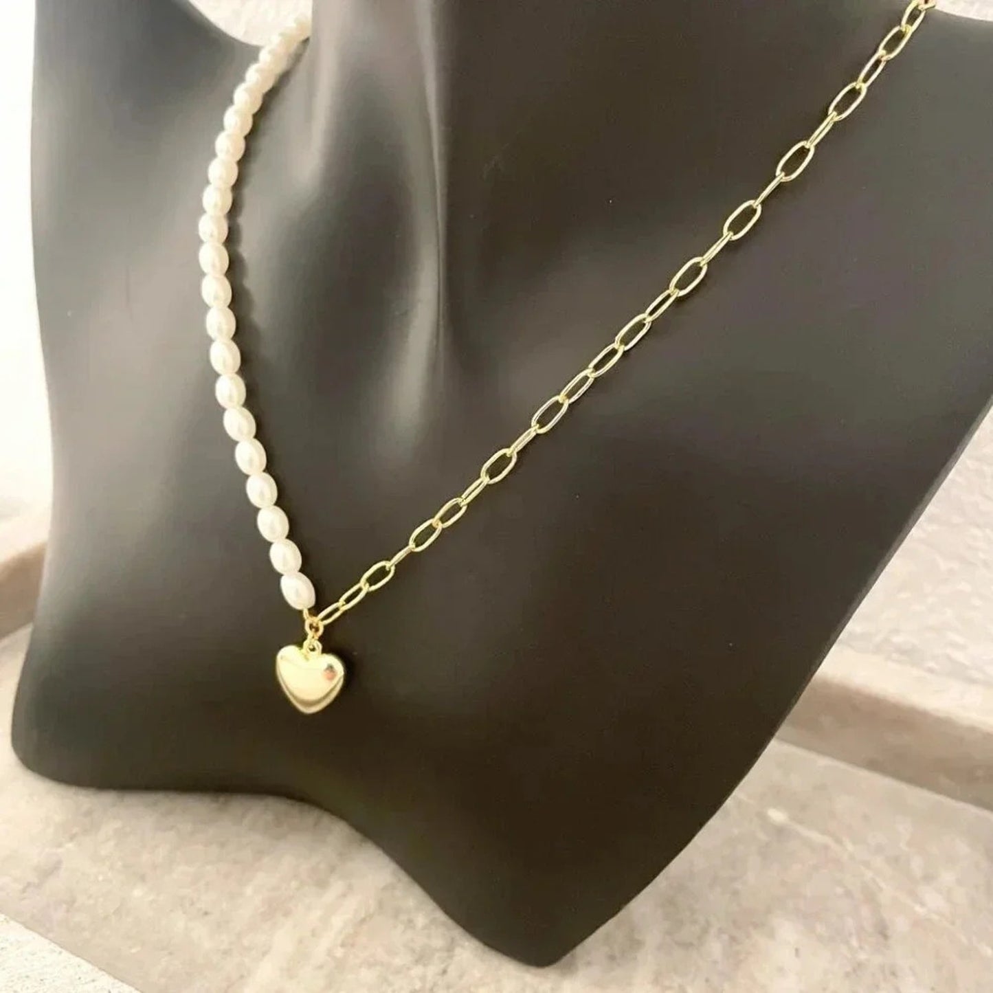 925 Sterling Silver Gold Paperclip Necklace Pearl Dainty Choker Necklace