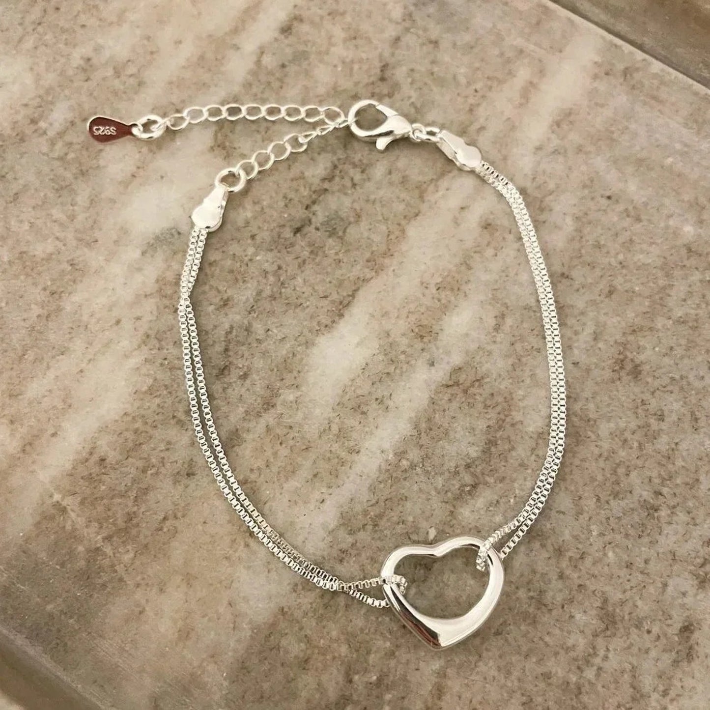 925 Sterling Silver Layer Heart Bracelet Dainty Minimalist Heart Bracelet