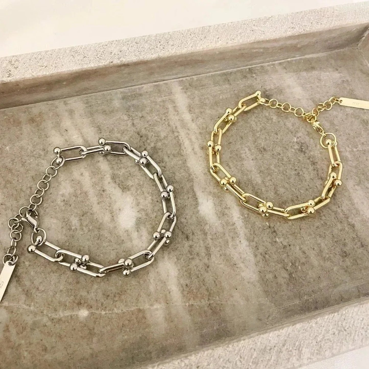 925 Sterling Silver U-Link Bracelet Horseshoe Bracelet Chunky Modern Bracelet