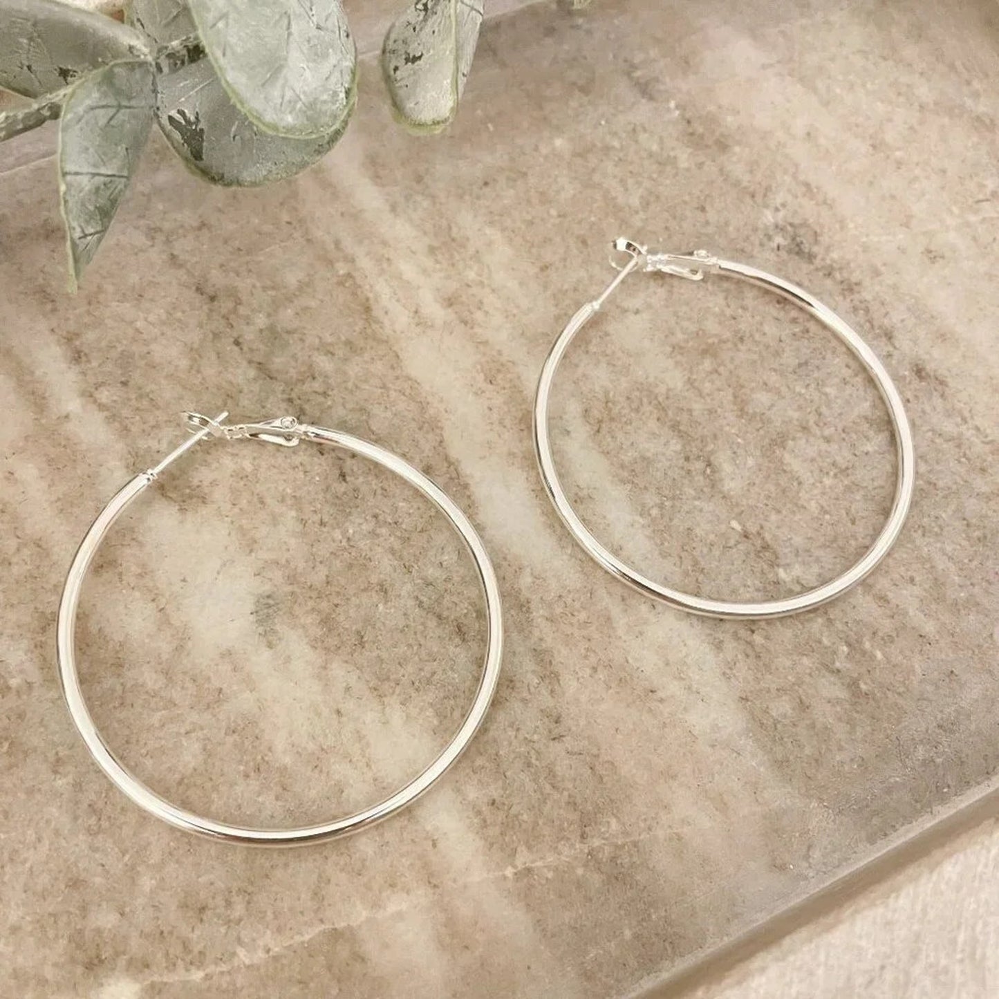 925 Sterling Silver Hoop Earrings Large Thin Silver Hoops Modern Earrings