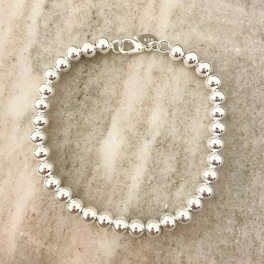 925 Sterling Silver Bead Bracelet 6 MM Ball Bracelet Large Round Bracelet