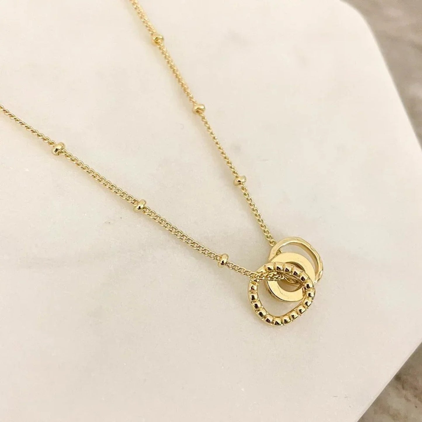 925 Sterling Silver Dainty Bead Satellite Chain Necklace Circle Pendant Necklace